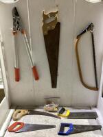 SHOP PAIL OF MIXED SAWS & MISCELLANEOUS