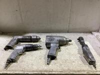 SHOP OF PNEUMATIC TOOLS W/ (2) 3/8" REVERSING AIR DRILLS, 1/2" IMPACT WRENCH & RATCHET WRENCH