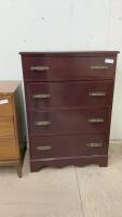 4-DRAWER WOOD DRESSER - STAINED A DARK CHERRY COLOR