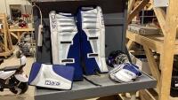 CCM &ldquo;BLOCKADE&rdquo; GOALIE PADS, BLOCKER + GLOVE, HELMET