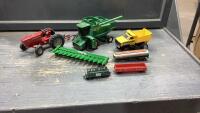 FLAT W/VINTAGE TRACTOR WITH 3 BOTTOM PLOW, JD 9510 COMBINE, TANKER TRAILER