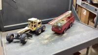 VINTAGE TONKA LADDER TRUCK + METAL + PLASTIC TONKA GRADER