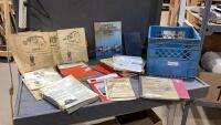 MILK CRATE W/ VINTAGE EQUIPMENT MANUALS, PARTS CATALOGUES