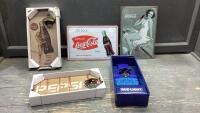 BOX W/REPLICA TIN SIGNS AND BOTTLE OPENER PLAQUES