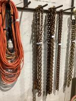 (2) PAIRS OF RUSTED CHAINS & ONE W/ HOOKS 110" 85"