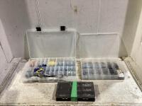 SHOP BOX W/ BASS PRO SHOP TACKLE BOX OF ELETRICAL PARTS, RIVETS SET & MIXED SET OF WASHERS, BOLTS & MISCELLANEOUS
