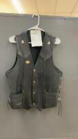 HARLEY DAVIDSON BLACK LEATHER VEST - PERSONALLY SIGNED BY WILLIE DAVIDSON THE GRANDSON OF THE FOUNDER OF HARLEY DAVIDSON