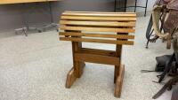 WOOD SADDLE STAND W/ A CUBBY UNDERNEATH