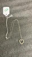 HEART PENDANT W/ SILVER CHAIN - CHAIN CLASP IS MARKED &ldquo;STERLING&rdquo;