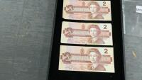 (3) CANADA 1986 $2 BILLS