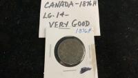 CANADA 1876 &ldquo;H&rdquo; LARGE PENNY