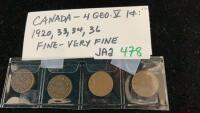 (4) CANADA GEO V PENNIES - 1920/33/34/36