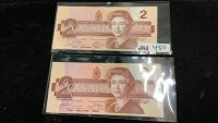 (2) CANADA 1986 $2 BILLS