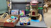 (2) ITEMS - TREE HOUSE, SMALL PINBALL GAME, RUMMY-O ,HAND HELD GAMES