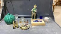 BOX W/FISHERMAN STATUE, WOOD &ldquo;FISH&rdquo;BOX, CERAMIC COOKIE JAR,