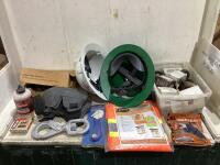 SHOP BOX W/ SAFETY HELMETS, HI-VIZ TEAR-AWAY MESH VEST, KNEE-PADS, ELECTRONIC SIGNATURE & MISCELLANEOUS