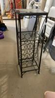 WINE BOTTLE & GLASS HOLDER - METAL W/ GRANITE TOP