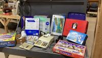(2)BOXES- GAMES + OFFICE ITEMS - LETTERBOARD ACCESSORIES, ADDING MACHINES, KILLER BUNNIES GAME