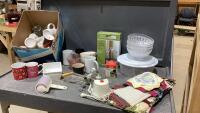 (2)BOXES - MUGS, 2 BOWLS, PLASTIC STORAGE CONTAINER, PLACEMATS
