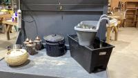 COLEMAN COOLER, PLANTER, STEAMING/BLANCHING POT, CANDLE HOLDERS