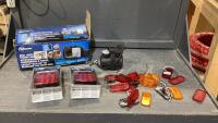 BOX W/DUAL VIEW TOWING LIGHTS + MARKER LIGHT/LENSES, TAIL LIGHTS, 12V AIR COMPRESSOR