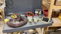 (2)BOXES- DRAIN HOSES, SOLAR SECURITY LIGHTS + PANEL, EXTENSION CORDS