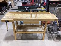 WOOD WORK TABLE W/ SIDE CLAMPS (58" X 20" X 38")