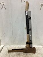 BUNDLE OF TOOLS W/ AXE, LEVEL & (2) SQUARES