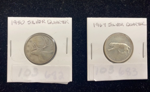 CANADIAN 1950 & 1967 SILVER QUARTERS