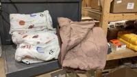 (2) QUILTS, STUFFIES, FLASHLIGHT