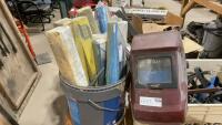 BUCKET W/ (5) BOXES WELDING RODS & HELMET
