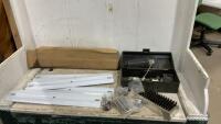 SMALL TOOL BOX W/ PVC FITTINGS, STIFF BRUSH,
