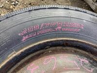 255/70R22.5 - (2) BRIDGESTONE TIRES W/ 10-BOLT RUSTED RIMS