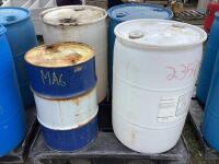(3) PLASTIC BARRELS & (1) METAL BARREL