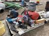 PALLET OF MISCELLANEOUS W/ (2) AIR COMPRESSORS, CHAINS, FIBERGLASS REPAIR KIT, BLACK & DECKER PLUNGE ROUTER - 2