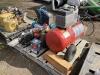 PALLET OF MISCELLANEOUS W/ (2) AIR COMPRESSORS, CHAINS, FIBERGLASS REPAIR KIT, BLACK & DECKER PLUNGE ROUTER - 3