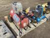 PALLET OF MISCELLANEOUS W/ (2) AIR COMPRESSORS, CHAINS, FIBERGLASS REPAIR KIT, BLACK & DECKER PLUNGE ROUTER - 12
