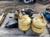PALLET W/ (2) DIESEL FUEL CANS & MIXED LIQUIDS, OILS & MISCELLANEOUS