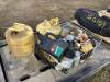 PALLET W/ (2) DIESEL FUEL CANS & MIXED LIQUIDS, OILS & MISCELLANEOUS - 5