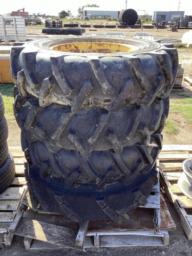 (4) PIVOT TIRES W/ 9-BOLT RUSTED RIMS