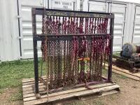 CHAIN RACK W/ 26 CHAINS & 12 BOOMERS