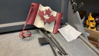BOX OF MISC DECOR ITEMS - CANDLES, METAL CANADA FLAG, BOTTLE HOLDER, METAL WALL DECOR,