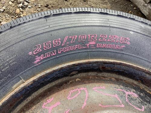 255/70R22.5 - (2) BRIDGESTONE TIRES W/ 10-BOLT RUSTED RIMS