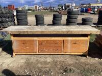 WOODEN WORKSHOP TABLE W/ VISE 30" X 103"