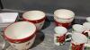 CHRISTMAS DISHES - CREAM,SUGAR, BUTTER, S+P, SMALL PLATES, MUGS, BOWLS - 4
