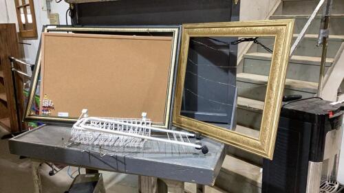 LARGE PICTURE FRAMES, CORK BOARD, OVER THE DOOR HANGERS