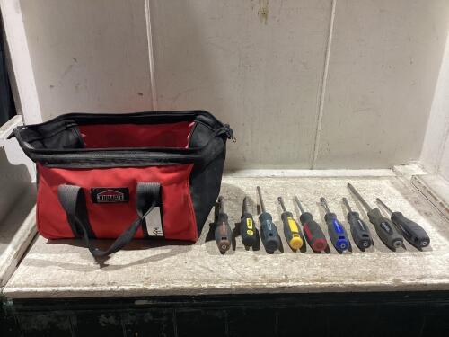 JOBMATE TOOL BAG W/ SCREW DRIVERS & MISCELLANEOUS