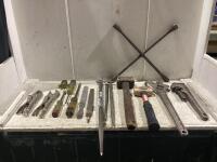 SHOP BOX W/ FILES, WRENCHES, HAMMERS, PILERS & MISCELLANEOUS