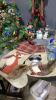 BLUE TOTE W/CHRISTMAS + EASTER DECOR ITEMS - 3