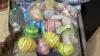 BLUE TOTE W/CHRISTMAS + EASTER DECOR ITEMS - 6